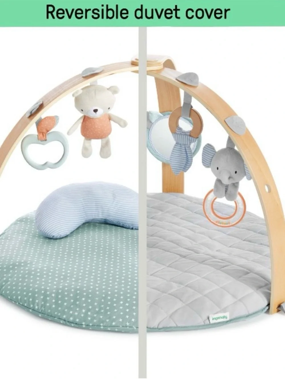 Ingenuity Plush Activity Gym Play Mat with Hanging Toys - Gray & Blue